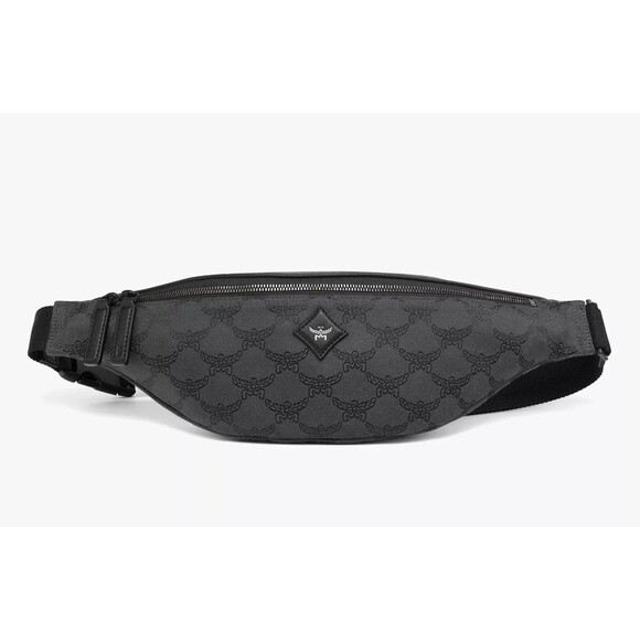 MCM Belt Bag Gray Jacquard Lauretos Monogram Logo Fanny Pack HIMMEL $650 - Picture 1 of 12